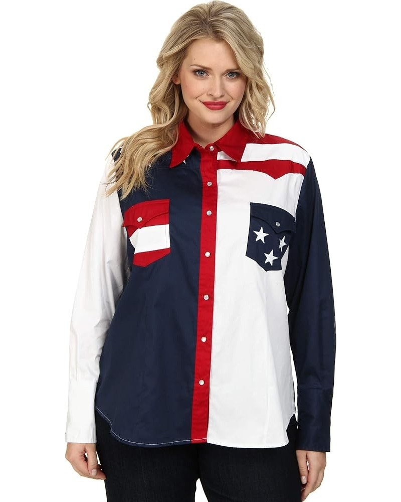 Women's Pieced Stars and Stripes Patriotic Blue $28.52 Blouses