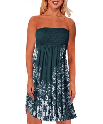 Tube Top Dress Women Summer Beach Coverup Stretch Smocked Strapless Dress Dark Green-flower $12.00 Swimsuits