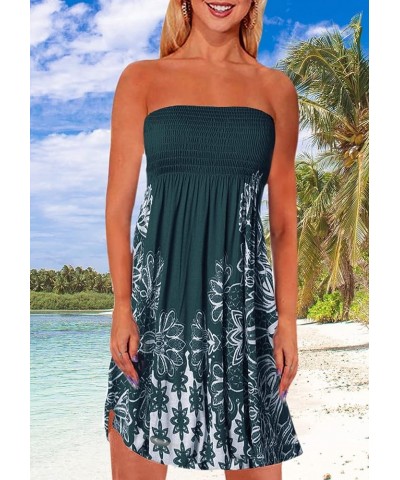 Tube Top Dress Women Summer Beach Coverup Stretch Smocked Strapless Dress Dark Green-flower $12.00 Swimsuits