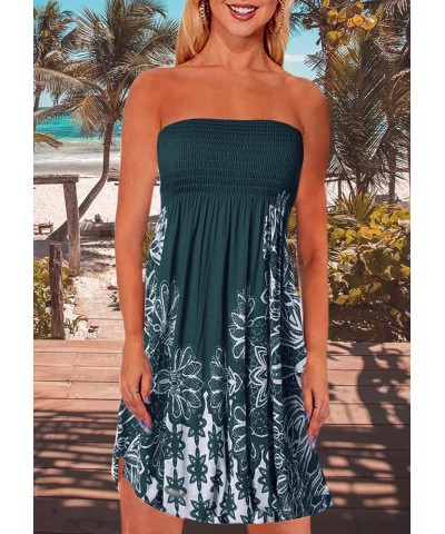 Tube Top Dress Women Summer Beach Coverup Stretch Smocked Strapless Dress Dark Green-flower $12.00 Swimsuits