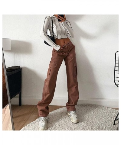 Women's High Waist Cargo Pants Stretch Baggy Multiple Pockets Relaxed Fit Straight Wide Leg Y2K Fashion Jeans 4 Brown $11.01 ...