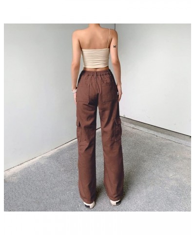 Women's High Waist Cargo Pants Stretch Baggy Multiple Pockets Relaxed Fit Straight Wide Leg Y2K Fashion Jeans 4 Brown $11.01 ...