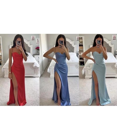 Women's Spaghetti Straps Bridesmaid Dresses Satin for Wedding 2023 Long Sweetheart Mermaid Prom Dress PU049 Dusty Sage $33.79...