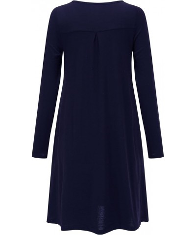 Womens Merino Wool Swing Dress Sleeve Flare with Pockets Navy-long Sleeve $34.32 Dresses