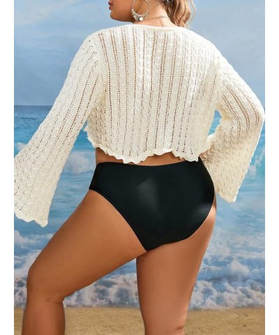 Women's Plus Size V Neck Long Flounce Sleeve Tie Front Knit Crop Cardigan Apricot $15.89 Sweaters