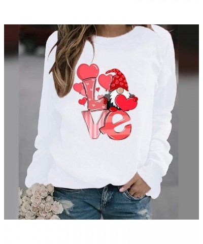 Valentine's Day Long Sleeve Shirts 2024 Women Cute Heart Graphic Tops Casual Loose Fit T-Shirts Holiday Blouses A03-white $4....