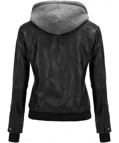 Women's Faux Leather Jacket Plush Hooded Coats Motorcycle Jacket with Removable Hood Slim Windbreaker Z3426bk $22.44 Coats