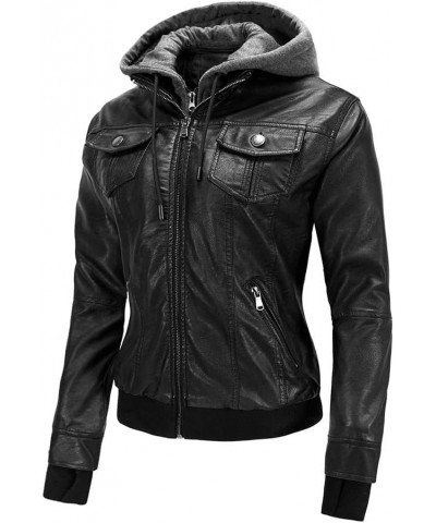 Women's Faux Leather Jacket Plush Hooded Coats Motorcycle Jacket with Removable Hood Slim Windbreaker Z3426bk $22.44 Coats