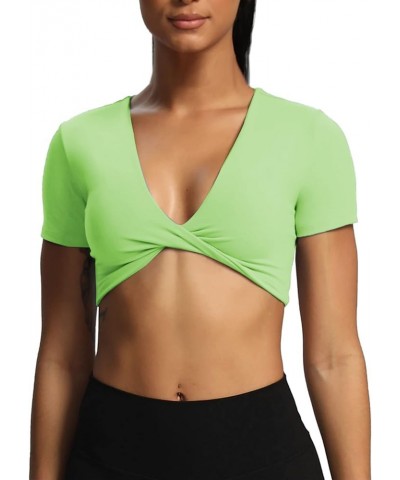 Short Sleeve Crop Tops for Women Sienna Twist Deep V Workout Crop T Shirt Top Paradise Green $19.19 Activewear
