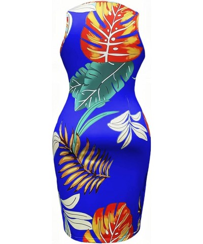 Women's Sexy U Neck Bodycon Midi Dress Floral Print Sleeveless Summer Sun Tank Dresses A-blue Floral $8.99 Dresses