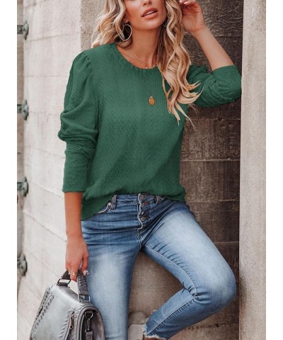 Womens Puff Long Sleeve Crewneck Cable Knit Casual Loose Pullover Sweater Tops 04 Green $13.20 Sweaters