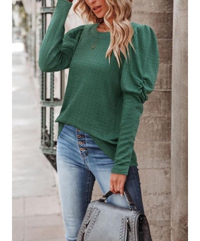 Womens Puff Long Sleeve Crewneck Cable Knit Casual Loose Pullover Sweater Tops 04 Green $13.20 Sweaters