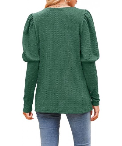 Womens Puff Long Sleeve Crewneck Cable Knit Casual Loose Pullover Sweater Tops 04 Green $13.20 Sweaters