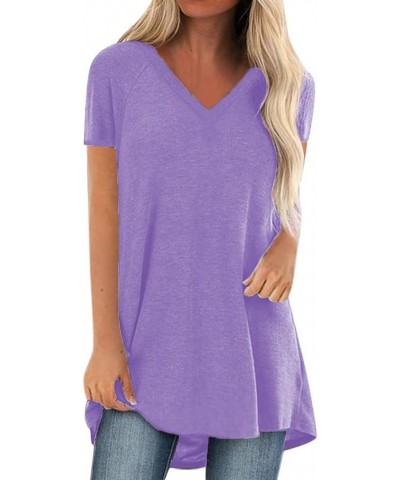 Womens Long Tunics or Tops to Wear with Leggings Short/Long Sleeve Blouses Shirts V Neck Lav $13.20 Tops