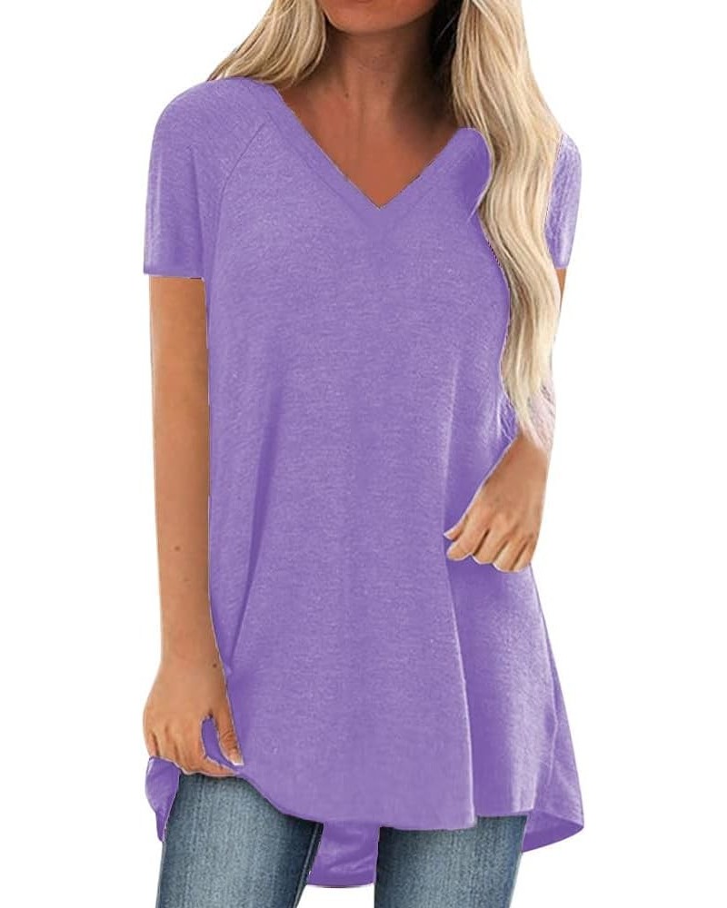 Womens Long Tunics or Tops to Wear with Leggings Short/Long Sleeve Blouses Shirts V Neck Lav $13.20 Tops