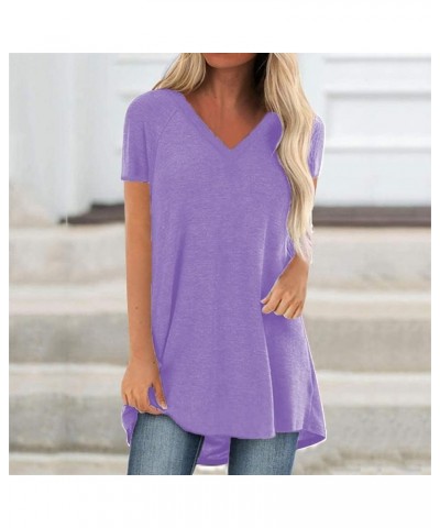 Womens Long Tunics or Tops to Wear with Leggings Short/Long Sleeve Blouses Shirts V Neck Lav $13.20 Tops