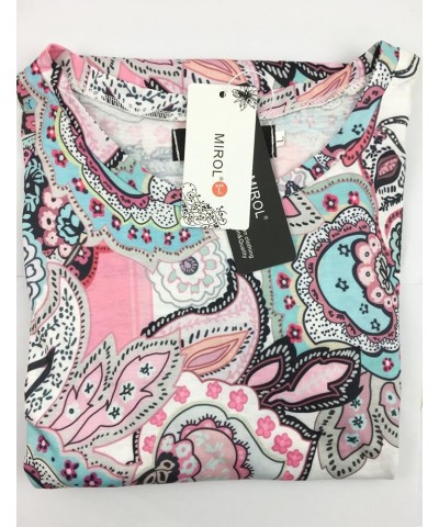 Womens Summer Short Sleeve Floral Print Irregular Hem Loose Fit Tunic Tops A-pink $14.26 Tops