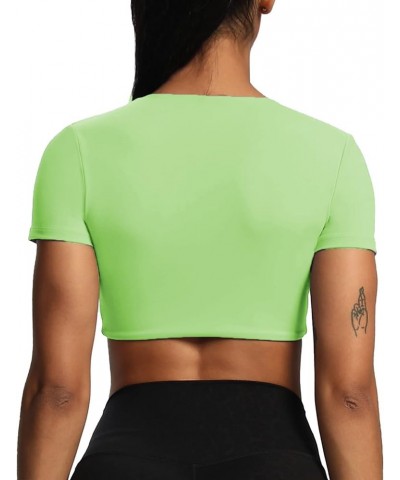 Short Sleeve Crop Tops for Women Sienna Twist Deep V Workout Crop T Shirt Top Paradise Green $19.19 Activewear