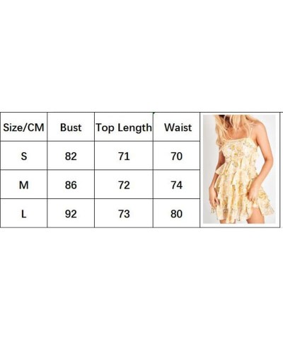 Women Y2K Bodycon Mini Dress Spaghetti Strap Floral Square Neck A Line Short Dress Ruffle Sleeve Lace Up Partywear M-yellow $...