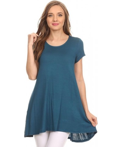 Women's Solid Casual Short Sleeve Loose Fit Pockets Knit Shirt Tunic Top Tee/Made in USA Hte00014 Teal $9.98 T-Shirts