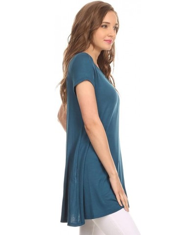 Women's Solid Casual Short Sleeve Loose Fit Pockets Knit Shirt Tunic Top Tee/Made in USA Hte00014 Teal $9.98 T-Shirts