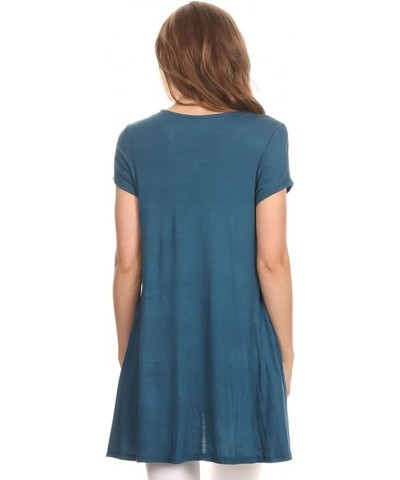 Women's Solid Casual Short Sleeve Loose Fit Pockets Knit Shirt Tunic Top Tee/Made in USA Hte00014 Teal $9.98 T-Shirts