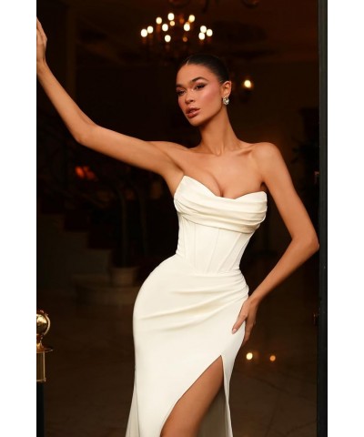 Prom Dresses Satin Ball Gown 2023 Off Shoulder Mermaid Long Slit Formal Evening Party Bridesmaid Gowns for Women Grey $29.92 ...