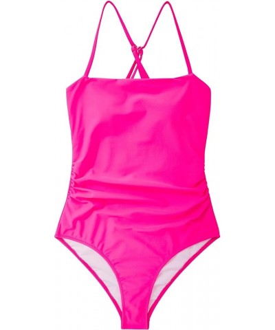 Women Sexy Tummy Control One Piece Swimsuits Square Neck Bathing Suits 62 Hot Pink $16.73 Swimsuits