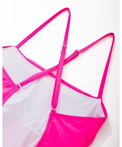 Women Sexy Tummy Control One Piece Swimsuits Square Neck Bathing Suits 62 Hot Pink $16.73 Swimsuits