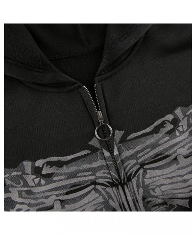Y2k Full Zip Up Hoodies for Women Men Oversized Skeleton Graphic Over Face Sweatshirt Goth Punk Hip Hop Jacket Coat J Black S...