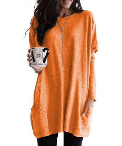 Womens Casual Long Sleeve Shirts Lightweight Sweatshirts Fashion Tunic Tops with Pockets A Orange $15.98 Tops