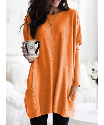 Womens Casual Long Sleeve Shirts Lightweight Sweatshirts Fashion Tunic Tops with Pockets A Orange $15.98 Tops