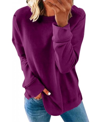 Sweatshirts Women Oversized,Women's Casual Crew Neck Sweatshirts Long Sleeve Solid Tunic Tops Loose Pullovers Purple-2 $8.50 ...