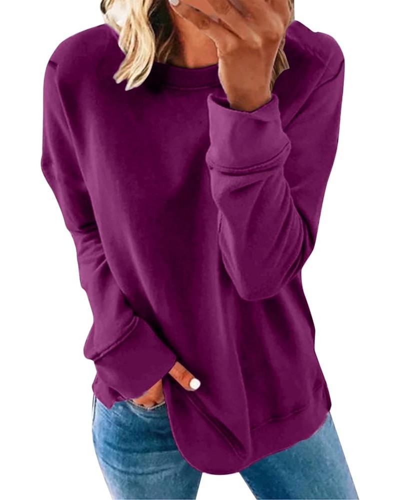 Sweatshirts Women Oversized,Women's Casual Crew Neck Sweatshirts Long Sleeve Solid Tunic Tops Loose Pullovers Purple-2 $8.50 ...