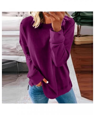 Sweatshirts Women Oversized,Women's Casual Crew Neck Sweatshirts Long Sleeve Solid Tunic Tops Loose Pullovers Purple-2 $8.50 ...