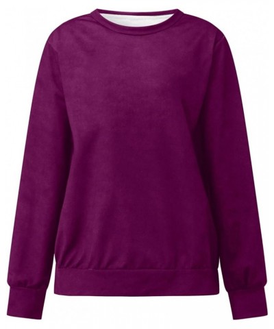 Sweatshirts Women Oversized,Women's Casual Crew Neck Sweatshirts Long Sleeve Solid Tunic Tops Loose Pullovers Purple-2 $8.50 ...