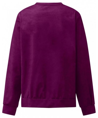 Sweatshirts Women Oversized,Women's Casual Crew Neck Sweatshirts Long Sleeve Solid Tunic Tops Loose Pullovers Purple-2 $8.50 ...