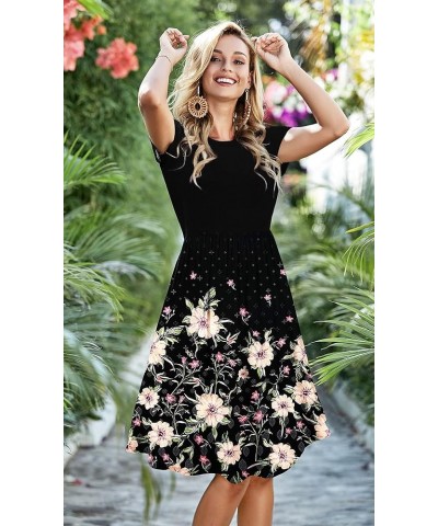 2024 Women's Summer Pockets Teacher Work Casual Midi Dresses A-flower Fire-upward Growth-black-patchwork $20.90 Dresses