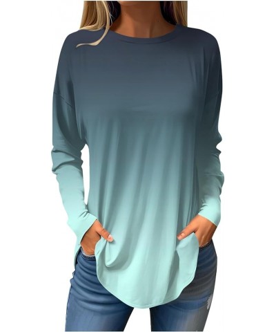 Women's Long Sleeve Tops Fashion Print Blouses Spring Casual Loose Fit Shirts Dressy Crew Neck Tunic Tops for Women 03-cyan $...