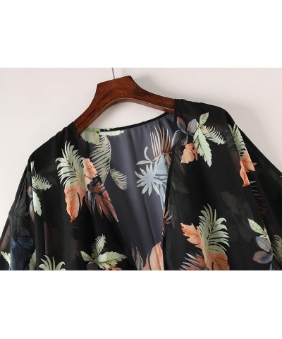 Women's Floral Kimono Summer Short Cover Ups Tops 05 Black-3 $13.43 Swimsuits