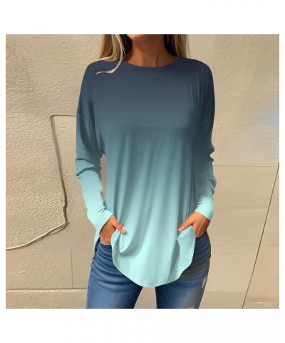 Women's Long Sleeve Tops Fashion Print Blouses Spring Casual Loose Fit Shirts Dressy Crew Neck Tunic Tops for Women 03-cyan $...