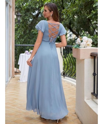 Chiffon Bridesmaid Dresses Long V Neck Formal Evening Dress with Slit Wedding Guest Dress Coral $22.00 Dresses