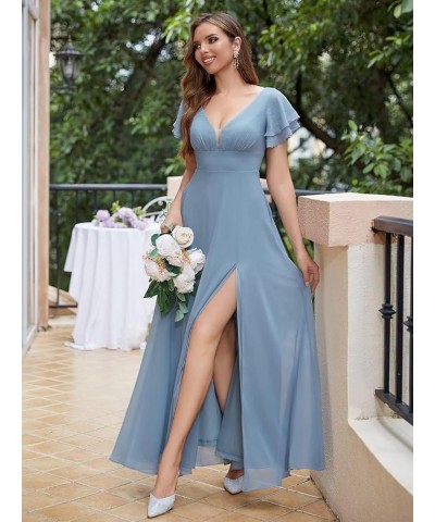 Chiffon Bridesmaid Dresses Long V Neck Formal Evening Dress with Slit Wedding Guest Dress Coral $22.00 Dresses