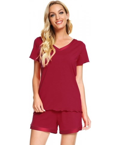 Viscose from Bamboo Pajamas Set for Women Soft Short Sleeve with Shorts Summer Plus Size Pjs Sets Sleepwear S-4X C-wine Red $...