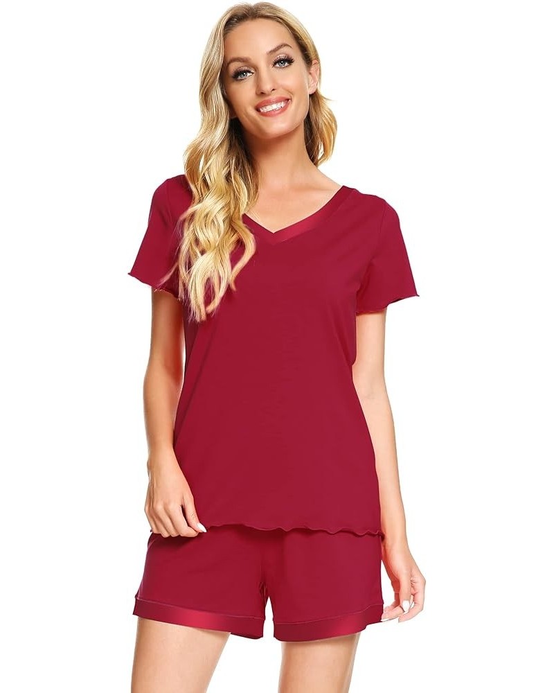 Viscose from Bamboo Pajamas Set for Women Soft Short Sleeve with Shorts Summer Plus Size Pjs Sets Sleepwear S-4X C-wine Red $...