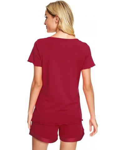 Viscose from Bamboo Pajamas Set for Women Soft Short Sleeve with Shorts Summer Plus Size Pjs Sets Sleepwear S-4X C-wine Red $...