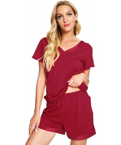 Viscose from Bamboo Pajamas Set for Women Soft Short Sleeve with Shorts Summer Plus Size Pjs Sets Sleepwear S-4X C-wine Red $...