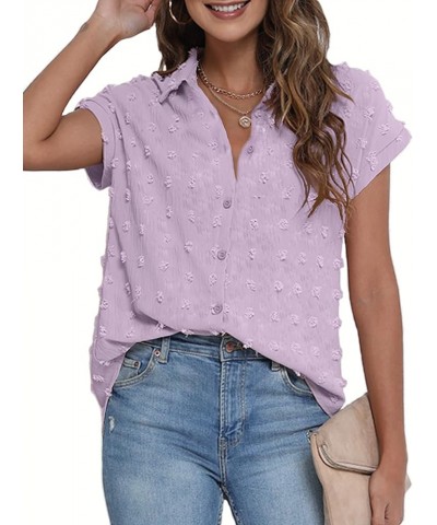 Women White Button Down Shirt Dressy Casual Work Tops Chiffon Blouse Summer Short Sleeve Shirts Light Purple $17.39 Blouses