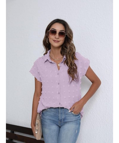 Women White Button Down Shirt Dressy Casual Work Tops Chiffon Blouse Summer Short Sleeve Shirts Light Purple $17.39 Blouses