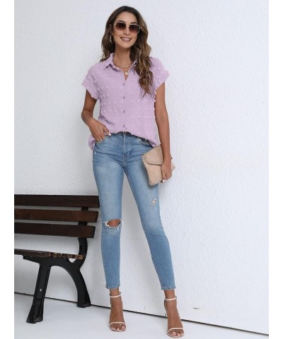 Women White Button Down Shirt Dressy Casual Work Tops Chiffon Blouse Summer Short Sleeve Shirts Light Purple $17.39 Blouses